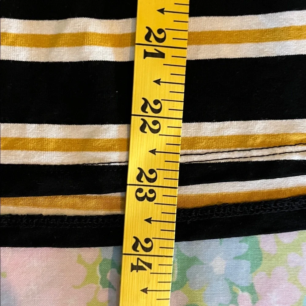 THML | Black/White/Yellow Striped Round‎ Neck Ruffle Sleeveless Top Small